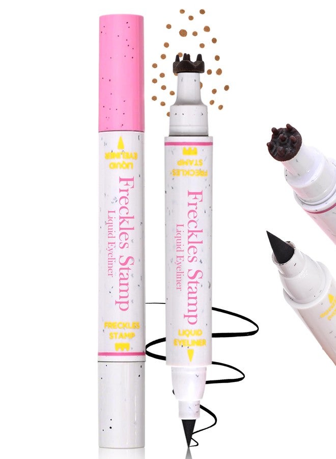 Erinde Waterproof Freckle Stamp Pen, Dual Ended Fake Freckle & Black Liquid Eyeliner, Long Lasting Quick Dry Faux Freckles Stamp Freck Pen for Natural Sunkissed Makeup, 03 Dark - Image 1